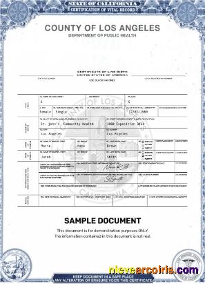 USA Los Angeles certificate of live birth